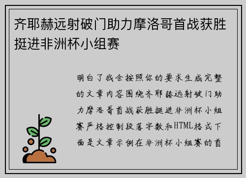 齐耶赫远射破门助力摩洛哥首战获胜挺进非洲杯小组赛